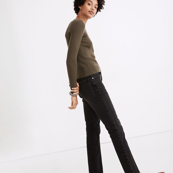 Madewell Olive Green Ribbed Henley Sweater Long Sleeve Button Front Knit Top - Picture 7 of 7